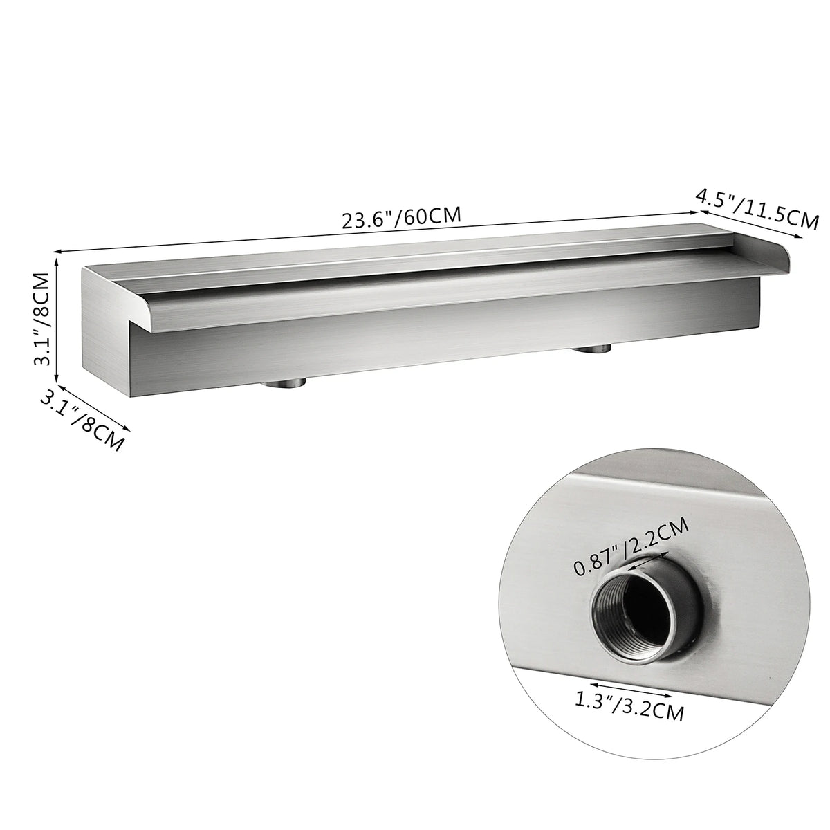 SucceBuy-fuente de piscina en cascada, conector de tubo de acero inoxidable, para jardín, estanque al aire libre, fuente de piscina Rectangular