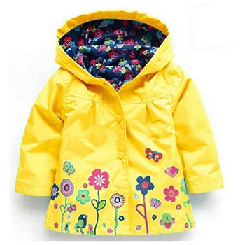 Chaqueta impermeable de flores para niñas, abrigo rompevientos con capucha, impermeable informal, ropa para niños de 2 a 6 años, otoño