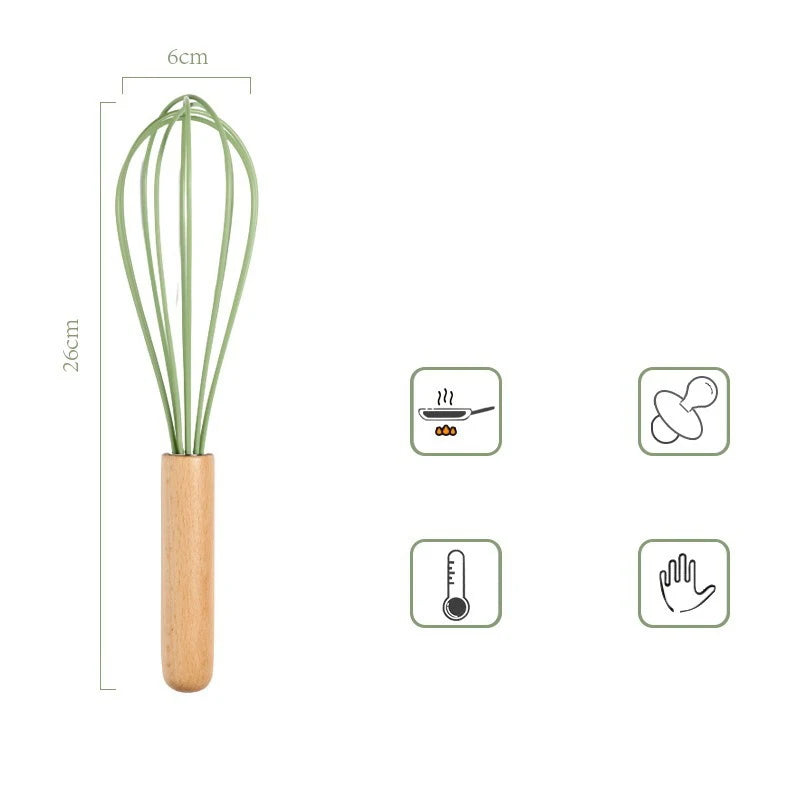 Utensilios de silicona verde aguacate, juego de herramientas de cocina con mango de madera, espátula antiadherente, cucharón, batidores de huevos, pala, nuevo