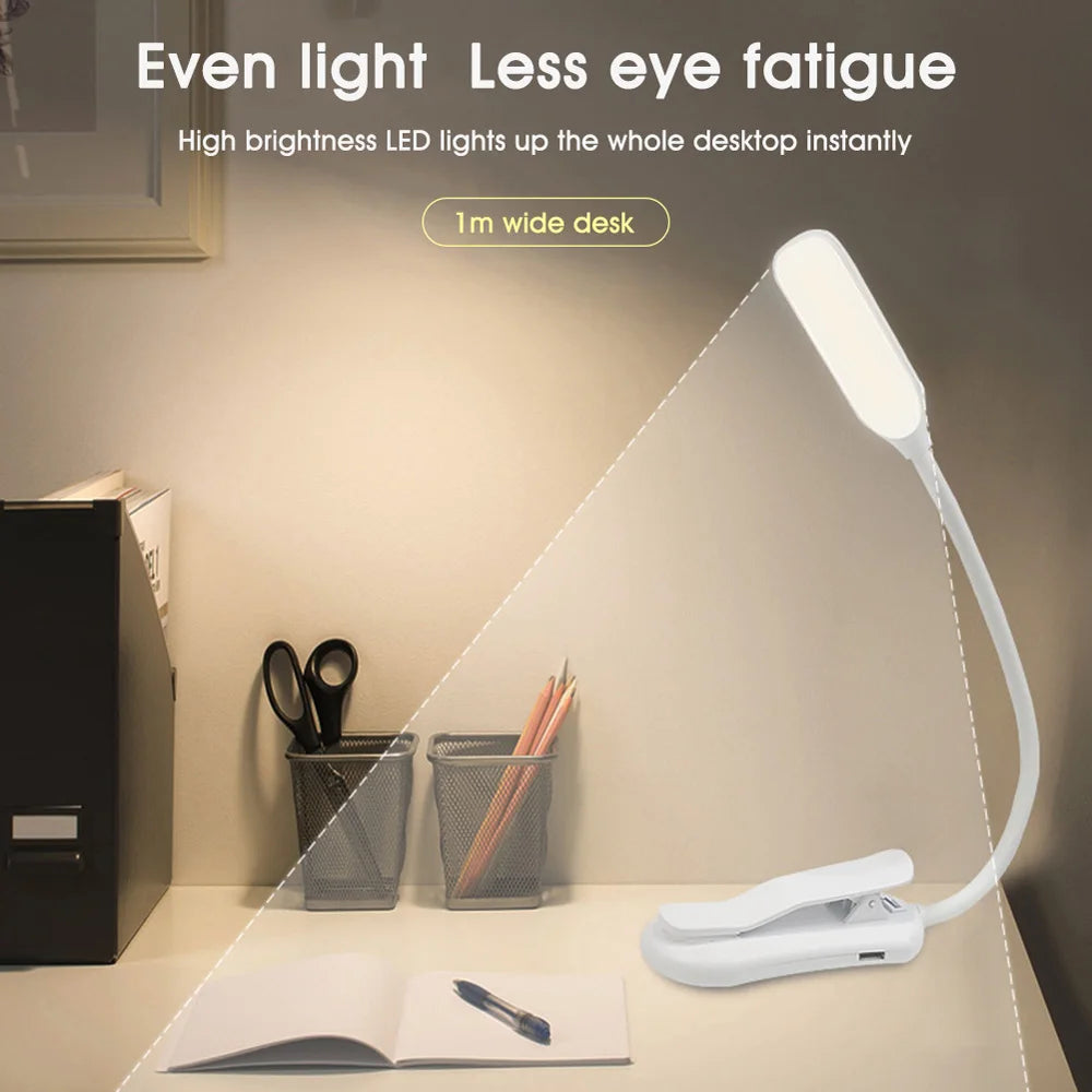 Lámpara de luz de lectura de libros recargable, luz de libro LED para leer en la cama, brillo ajustable para el cuidado de los ojos, 3 temperaturas de color
