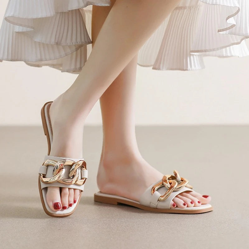 Summer Sandales Plates Femmes Slide Handmade Braid Slip on Flat Women's Sandals