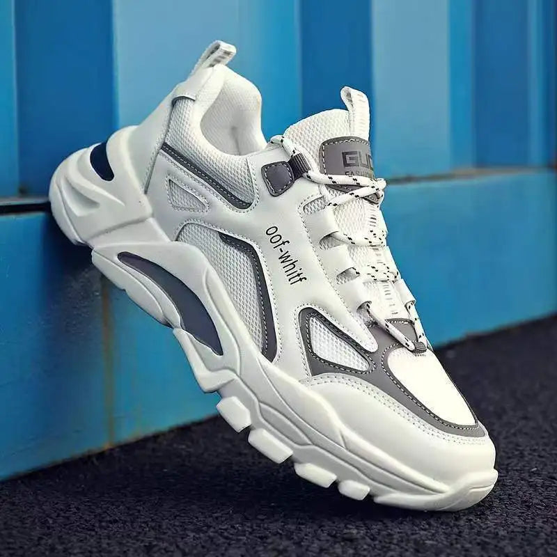 2025 New Men's Spring Autumn Breathable Mesh Hand-painted Thick Sole Shock Absorption Dad Shoes All-match Trendy Sneakers