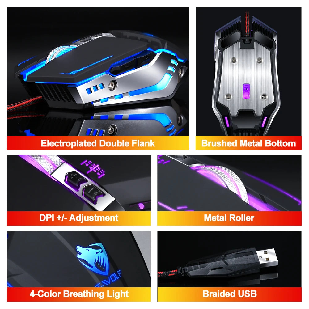E-sport RGB Wired Mouse LED Optical USB 7D Macro Programming Mechanical Gaming Mouse 6400DPI Mouse for Computer