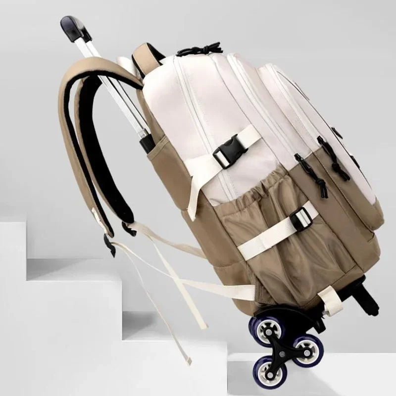 Fashionable Large Capacity Waterproof School Backpack Boys Multifunctional Six-Wheel Pull Rod Bag Zipper Students Children