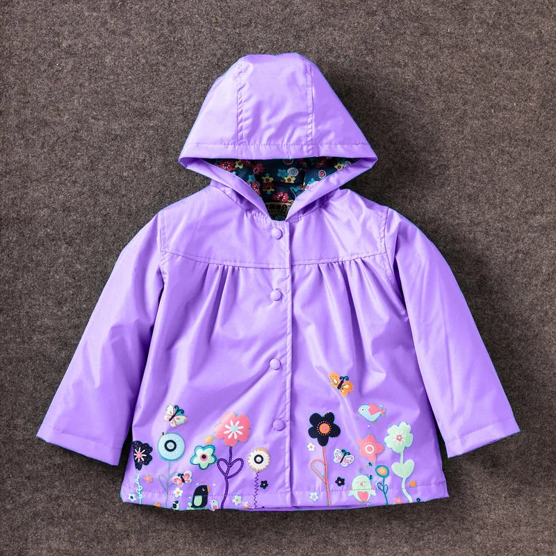 Chaqueta impermeable de flores para niñas, abrigo rompevientos con capucha, impermeable informal, ropa para niños de 2 a 6 años, otoño