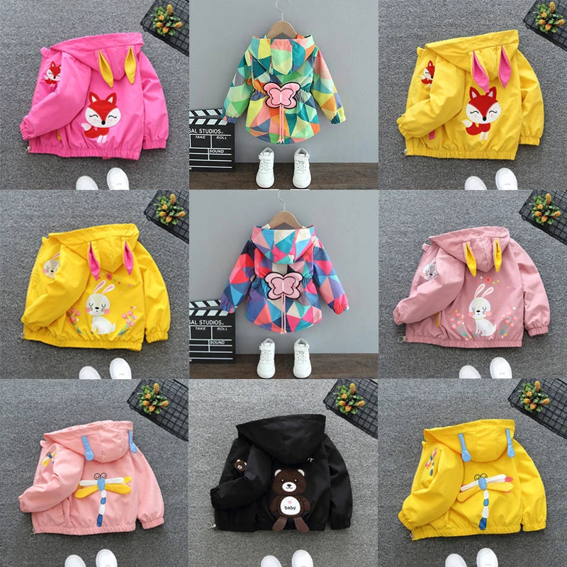 Chaqueta con capucha para niñas, abrigo cortavientos con cremallera, ropa para niños de 1, 2, 3, 4, 5 y 6 años, bonitos animales de dibujos animados, para primavera y otoño