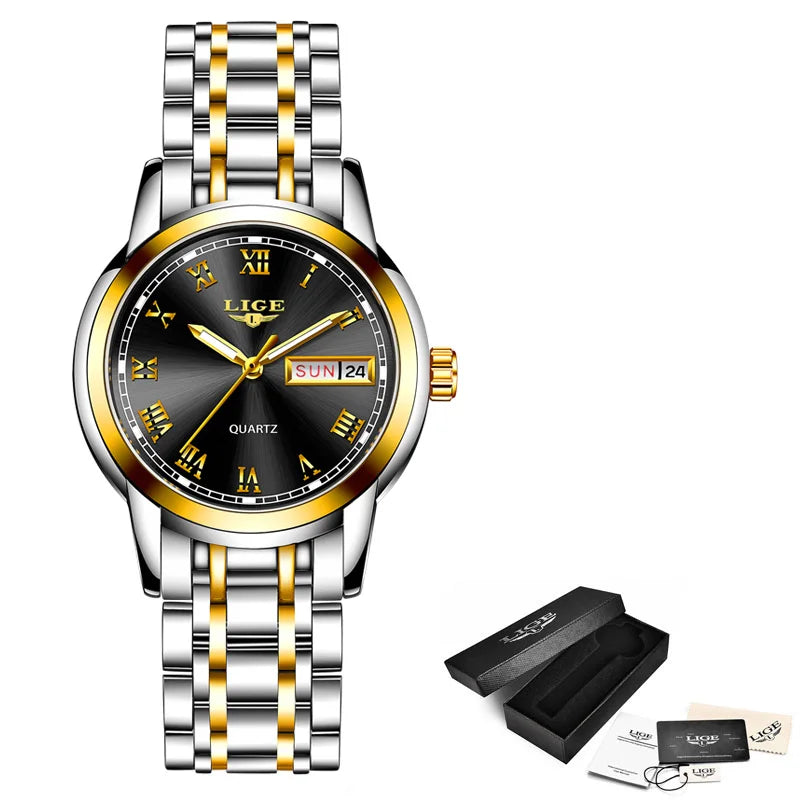 LIGE 2025 reloj de oro nuevo para mujer, relojes creativos de acero para mujer, relojes de pulsera para mujer, reloj impermeable para mujer, reloj femenino