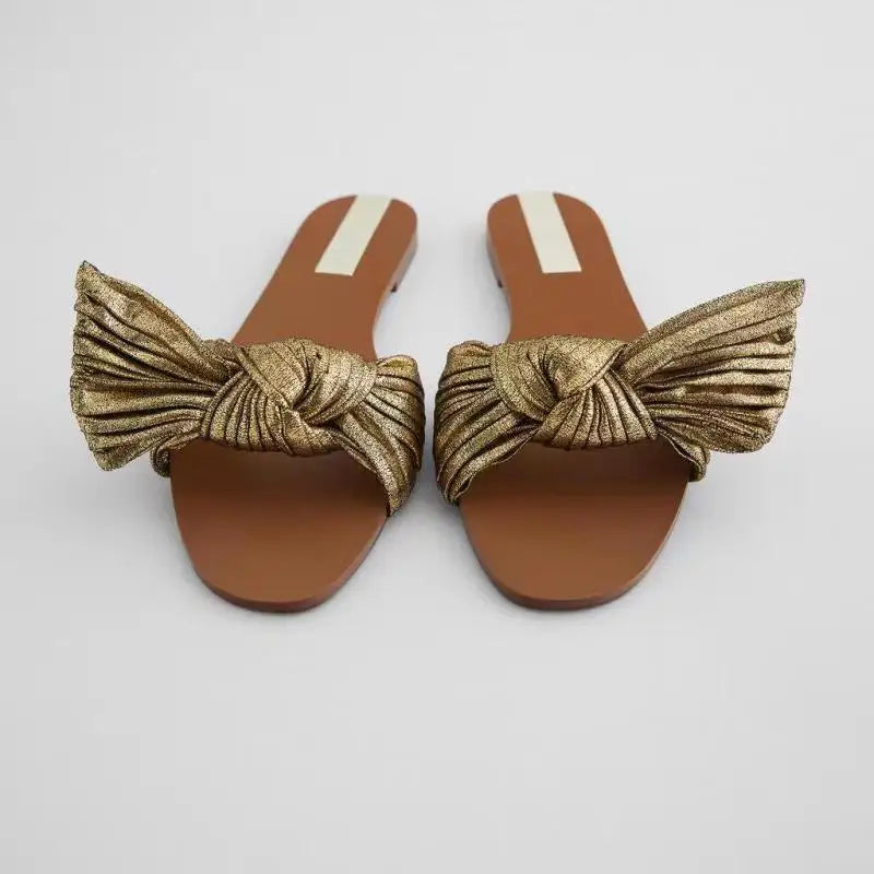 Sandali Donna Femme Gold Bow  Upper Slides Style Flat Women's Sandals for Ladies 2022