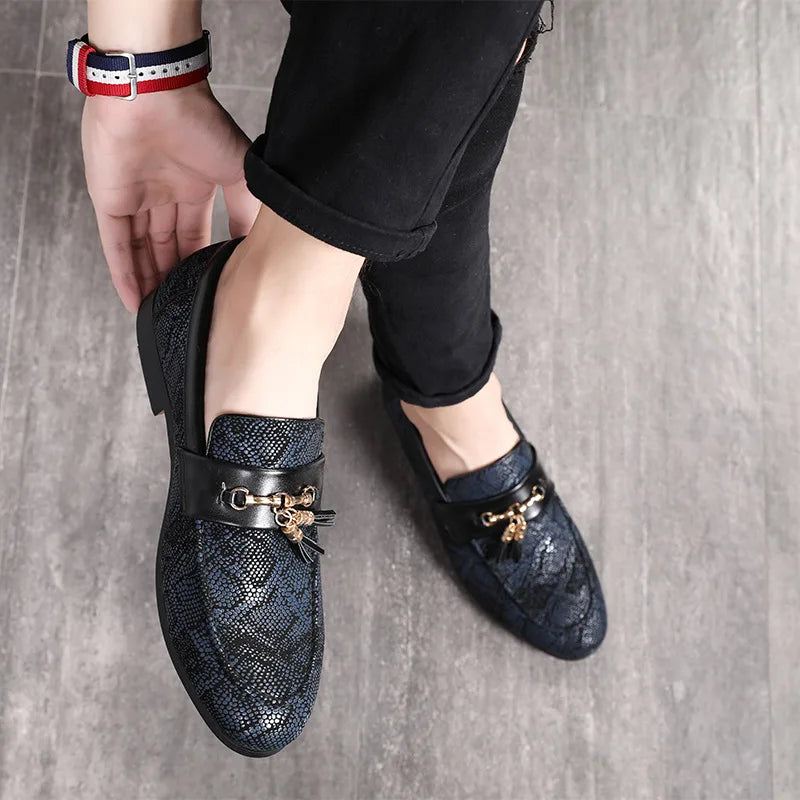 Snake-shaped Pattern Quality Men's PU Leather Shoes, Hybrid Men's Casual Shoes, One-legged Shoes