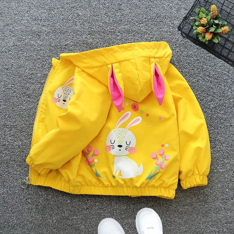 Chaqueta con capucha para niñas, abrigo cortavientos con cremallera, ropa para niños de 1, 2, 3, 4, 5 y 6 años, bonitos animales de dibujos animados, para primavera y otoño