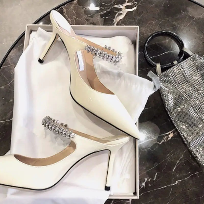 Babouches Femmes Talon Mules Fancy Buckles Pointed Toe Slippers Shoes Women Heels for Ladies
