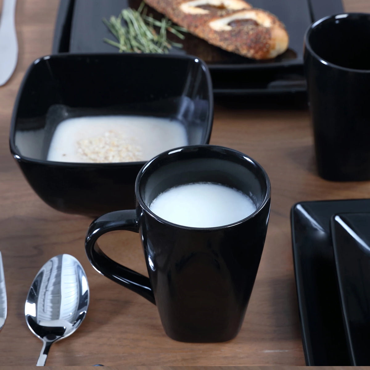 Vancasso SOHO-vajilla cuadrada de cerámica negra, 16/32/48 piezas, plato de cena, plato de postre, tazón, juego de tazas de 240ml