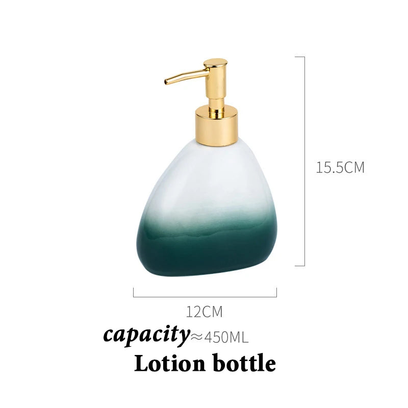 Juegos de accesorios de baño de cerámica, dispensador de loción gradiente, botella de bomba, soporte para cepillo de dientes, taza de enjuague bucal, jabón, herramientas de lavado de platos