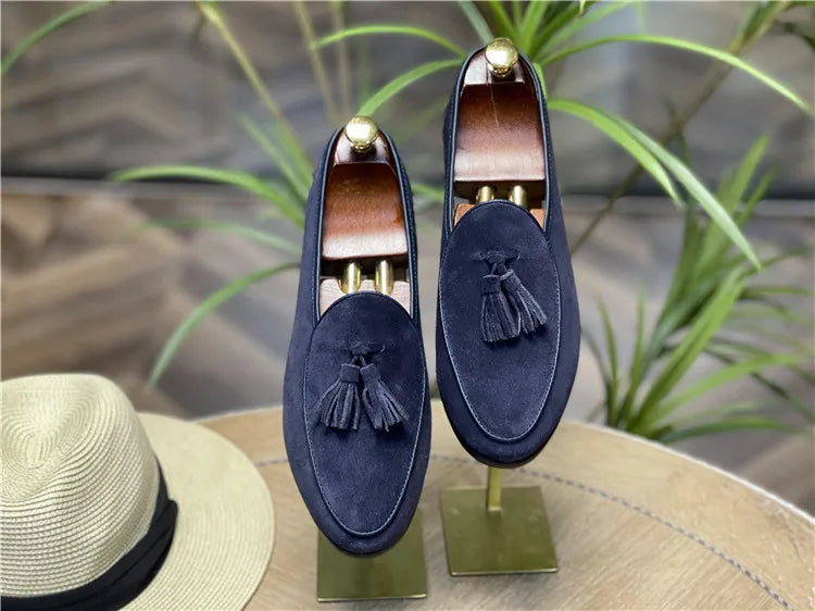 Italian Vintage Velvet Shoes Loafers for Men Genuine Cow Suede Leather Slip-On Boat Casual Shoes