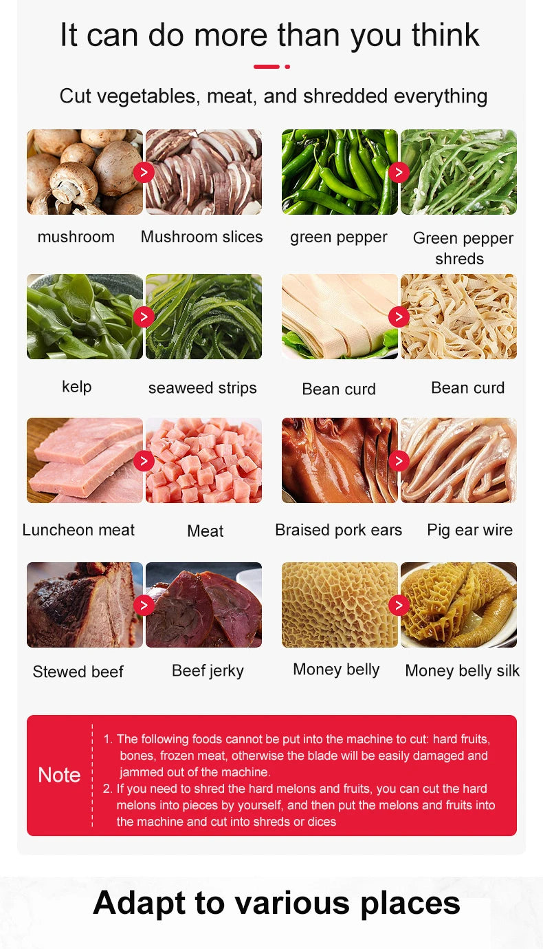 Cortadora de carne eléctrica comercial de acero inoxidable, Cortadora automática de verduras, picadora de carne picada, enchufe europeo y estadounidense