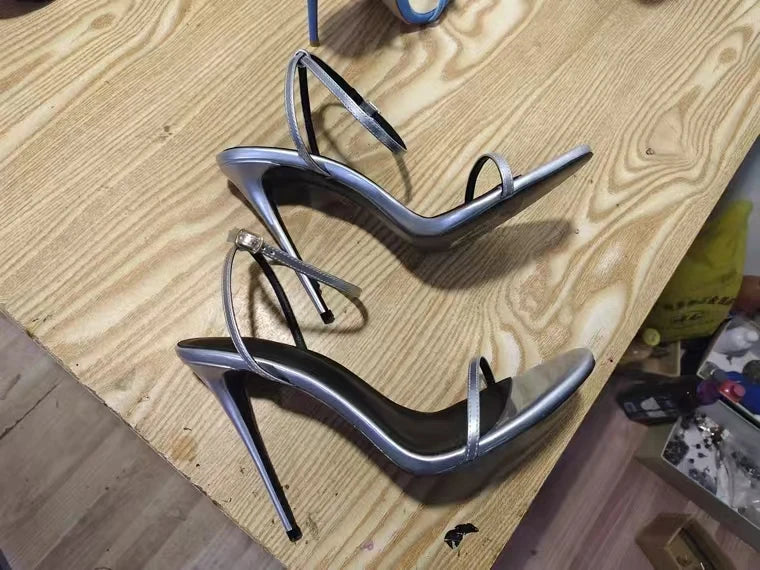 Zapatos De Muje Women's Stiletto Heels Sandals Silver Gold Pointed Toe Simple Design for Summer Autumn Winter Logo Upper