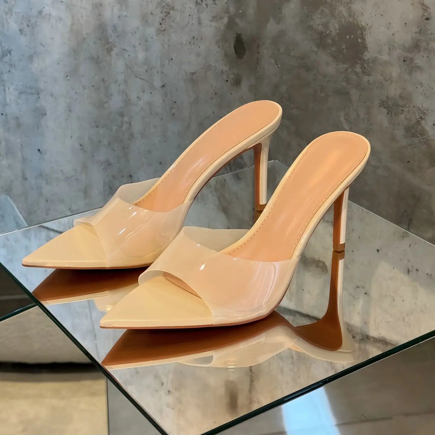 Sexy Closed Pointed Toe Transparente Sandalias Alto Tacon Stiletto Rhinestone Slingback Zapatos Sandals Outdoor Women Slippers