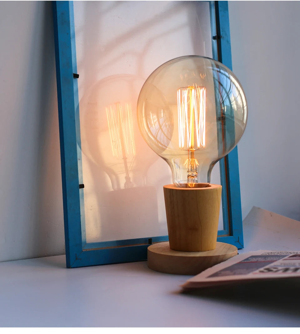 Lámpara de mesa de madera moderna Retro E27, luz decorativa para escritorio, lámparas de arte interior, decoración para sala de estar, dormitorio, mesita de noche, Base de luces para Bar, enchufe europeo