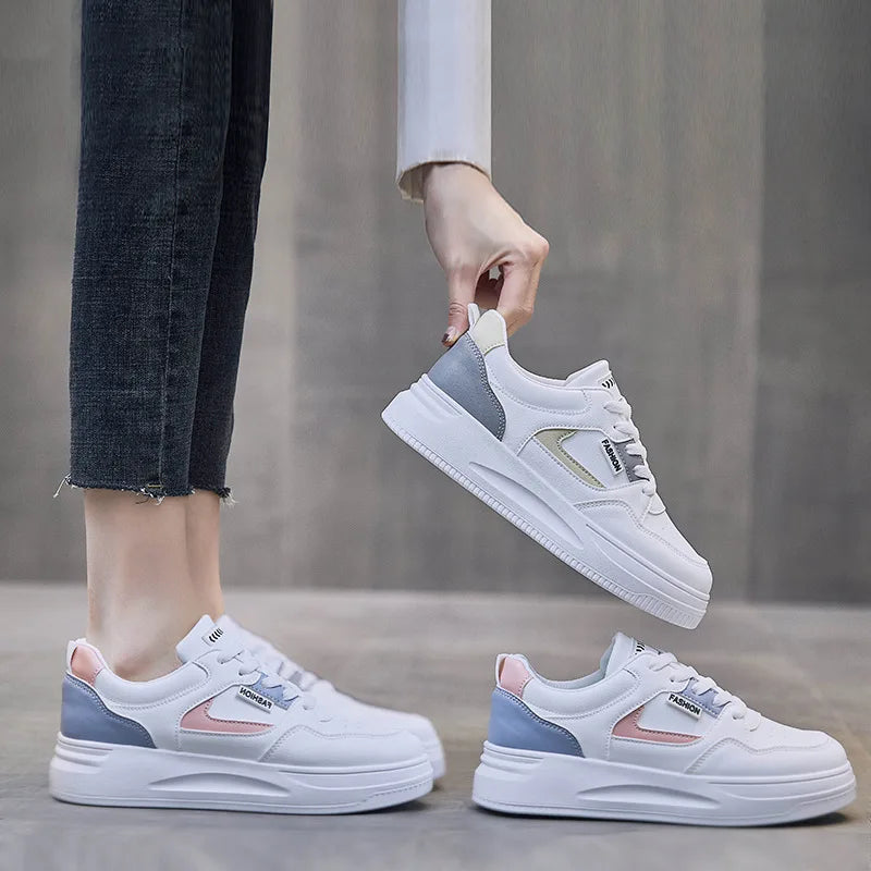 EACH Trendy Basic White Shoes Women 2023 Spring Autumn New Breathable Thick Bottom Board Shoes Women Students Sneakers