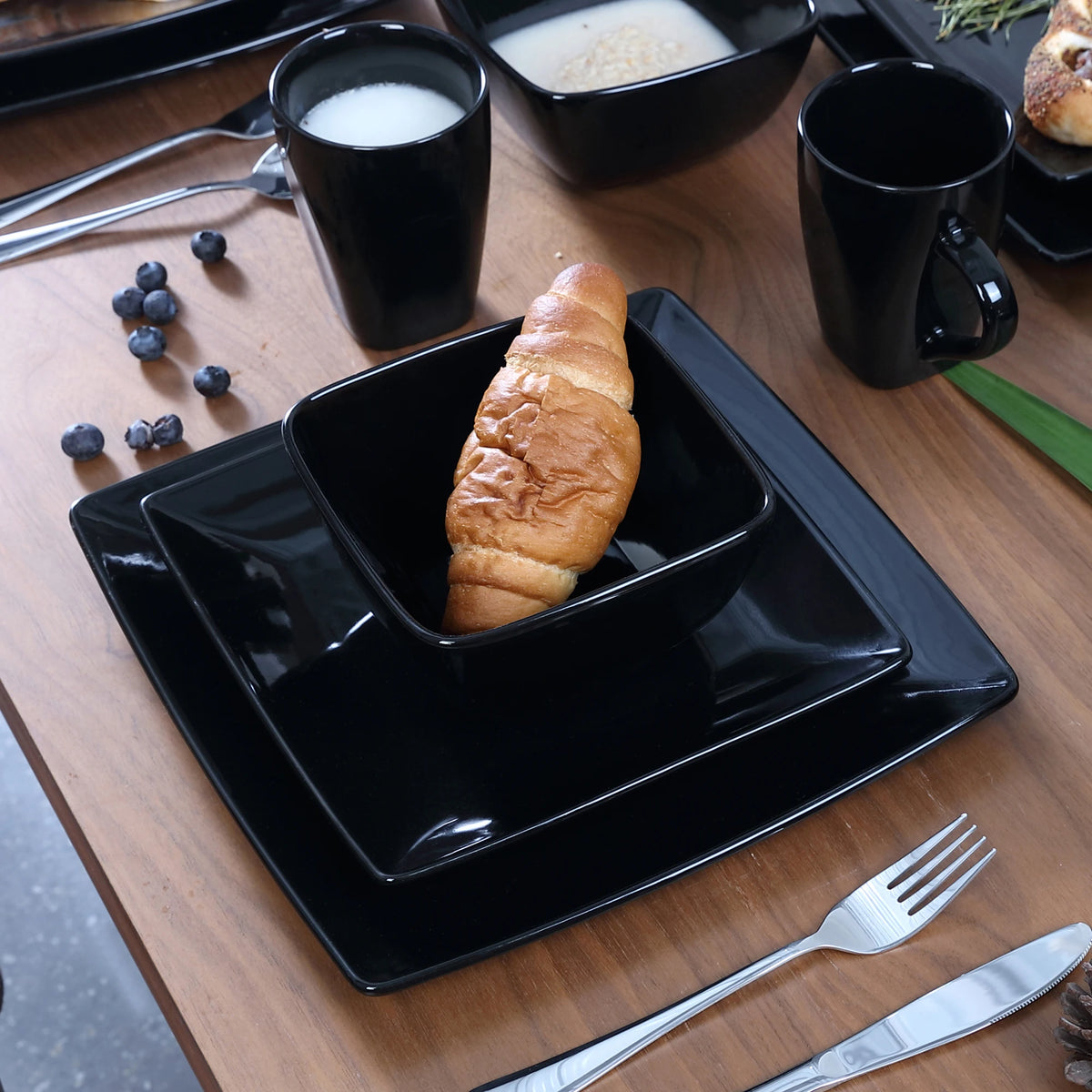 Vancasso SOHO-vajilla cuadrada de cerámica negra, 16/32/48 piezas, plato de cena, plato de postre, tazón, juego de tazas de 240ml