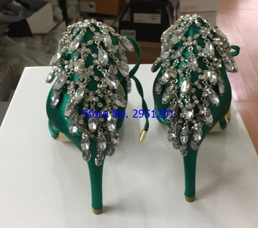 Sandalias de gladiador ostentosas para mujer, zapatos de tacón alto con tiras de ante, con cordones y diamantes de imitación, para verano
