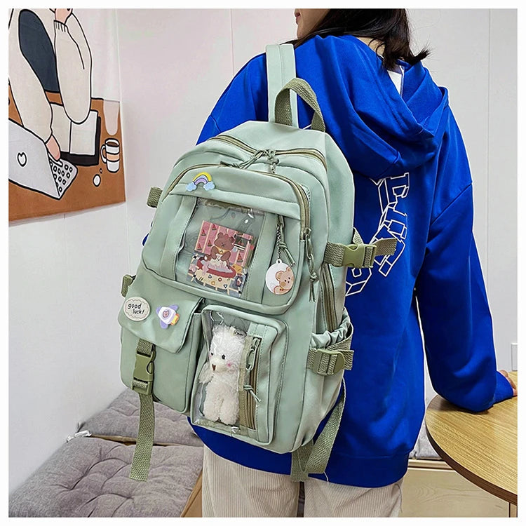 Mochila escolar de gran capacidad para niñas, bolso de mano para estudiantes, Kawaii, Patchwork