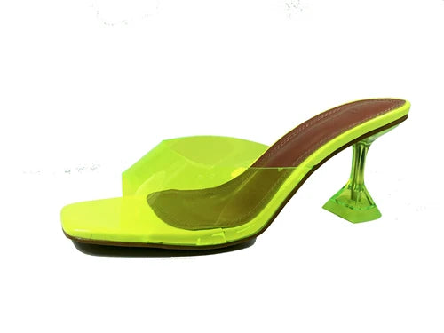 Zapatillas de tacón de aguja para mujer, sandalias transparentes con punta abierta, de cristal, 2021