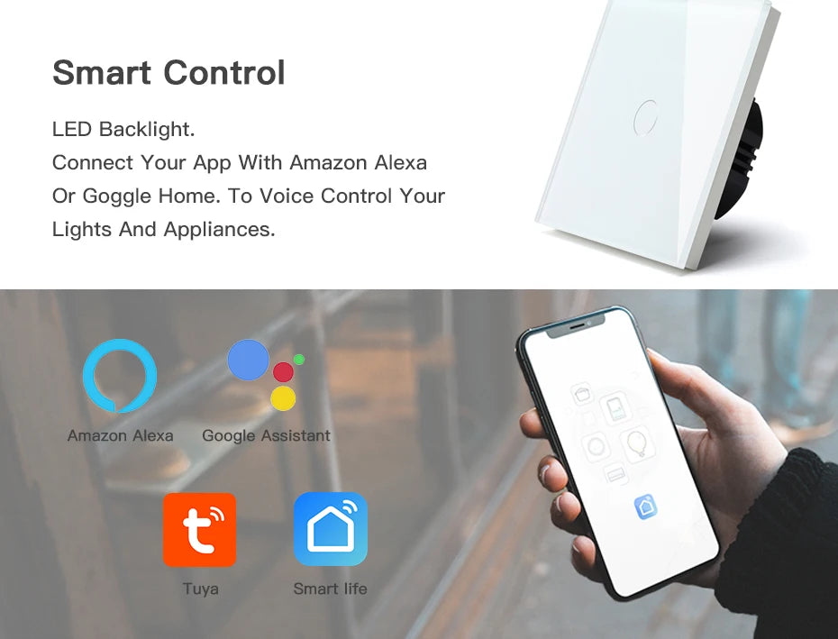 Interruptores BSEED Zigbee, interruptor de luz inteligente de 1/2/3 entradas, enchufes de pared normales de la UE, interruptores táctiles multicontrol, aplicación Tuya Smart Life Alexa
