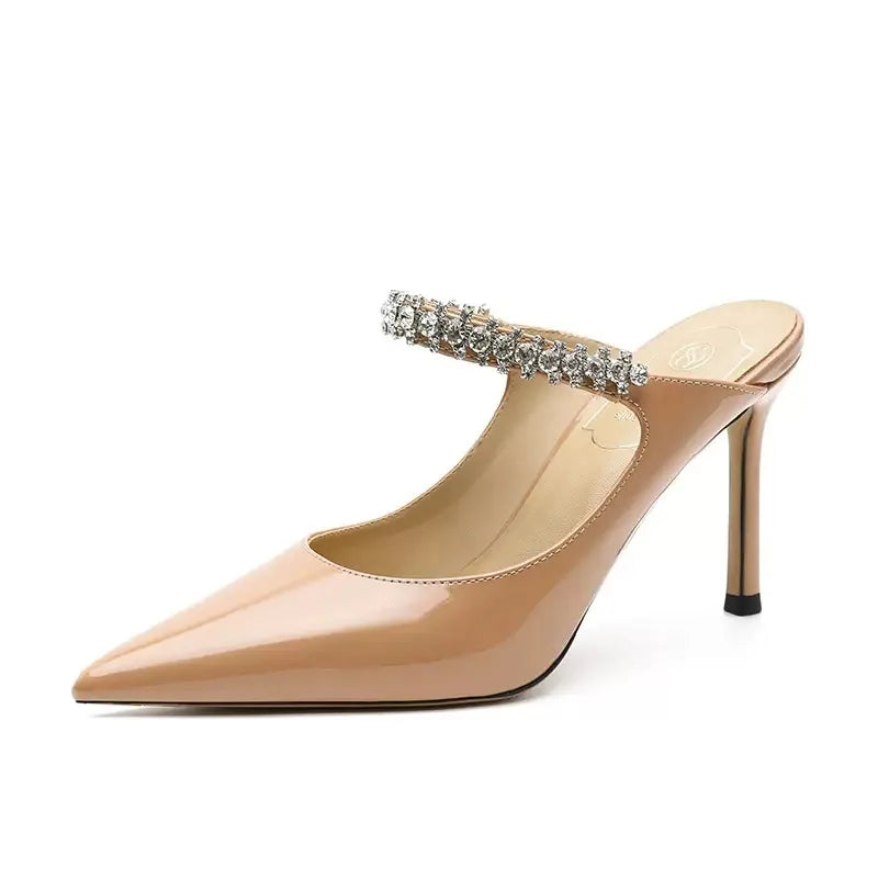 Babouches Femmes Talon Mules Fancy Buckles Pointed Toe Slippers Shoes Women Heels for Ladies