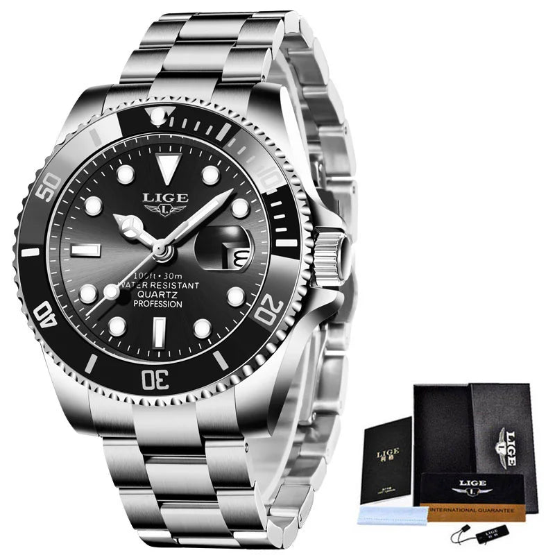 Reloj de buceo LIGE de lujo a la moda para hombre, reloj de fecha resistente al agua 30ATM, relojes deportivos, reloj de pulsera de cuarzo para hombre, reloj Masculino