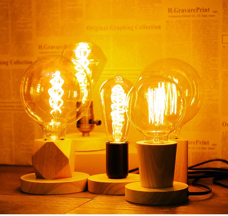 Lámpara de mesa de madera moderna Retro E27, luz decorativa para escritorio, lámparas de arte interior, decoración para sala de estar, dormitorio, mesita de noche, Base de luces para Bar, enchufe europeo