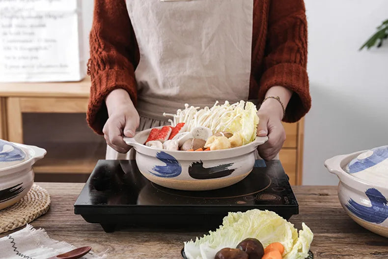 Cazuela de cerámica de estilo japonés, olla pequeña negra, cacerola de arcilla, utensilios de cocina para el hogar, suministros de cocina, olla para sopa, 1 Uds.