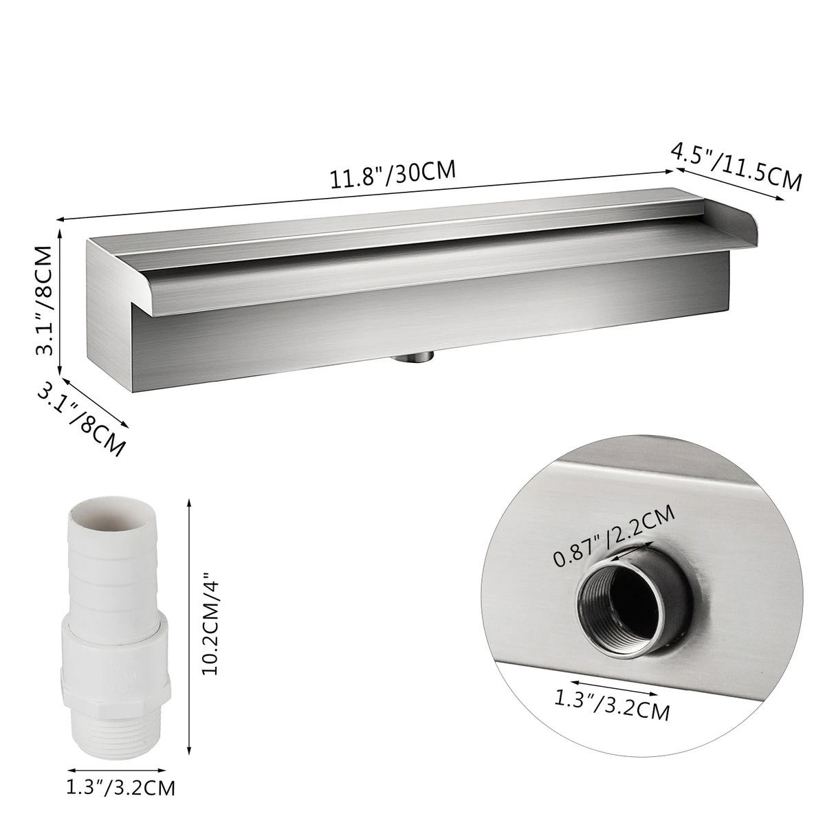SucceBuy-fuente de piscina en cascada, conector de tubo de acero inoxidable, para jardín, estanque al aire libre, fuente de piscina Rectangular