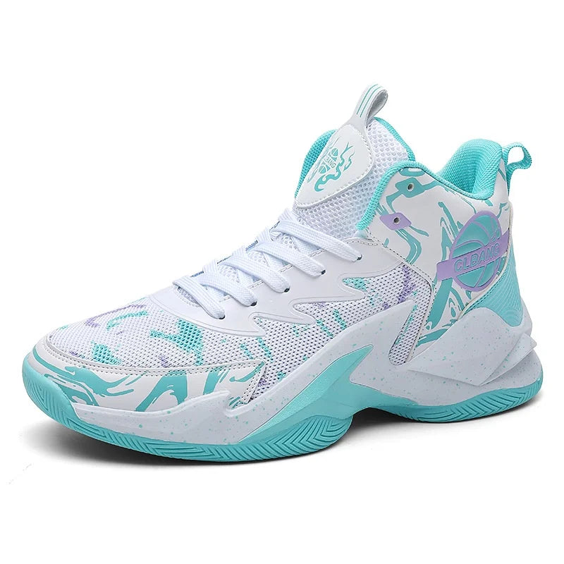 Unisex Mid Top Basketball Shoes Microfiber Upper Trendy Patchwork Color Thick Bottom Sneakers Year-Round Fashion Summer Spring