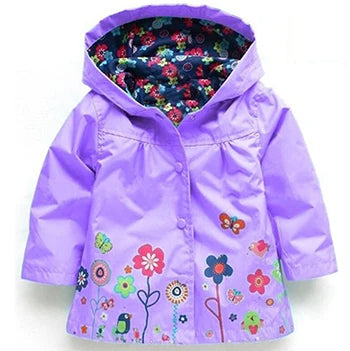 Chaqueta impermeable de flores para niñas, abrigo rompevientos con capucha, impermeable informal, ropa para niños de 2 a 6 años, otoño