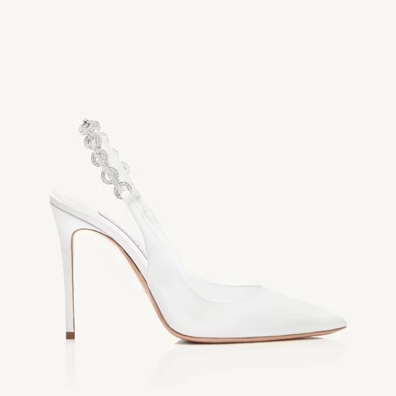 Women's Height Increasing High Heels Sandals Sexy Summer Pointed Toe Rhinestone Chain Slingbacks Anti-Slippery Buckle Spring