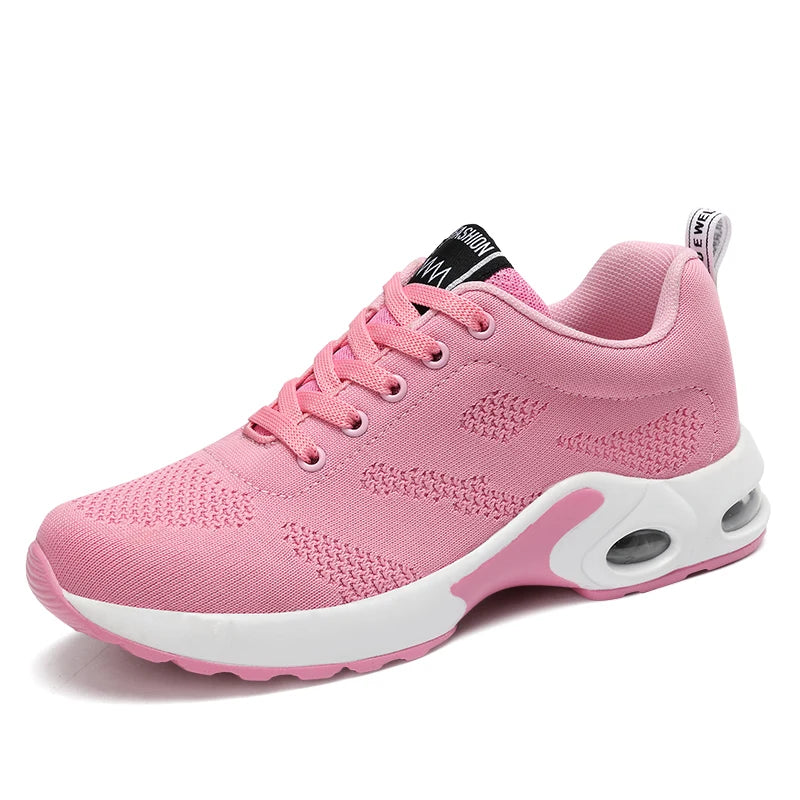 Wholesale Women Sports Round Head Lace-up Flying Woven Casual Sports Shoes Running Shoes for Ladies