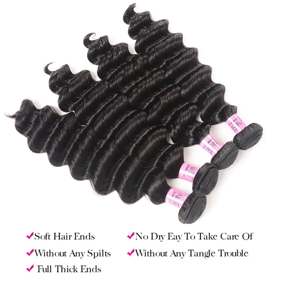 Extensiones de Cabello Natural Unice Hair, Ondulado Profundo, 1/3/4 Piezas, Color Natural, 100% Cabello Humano, Extensiones para Coser, Tejidos Rápidos