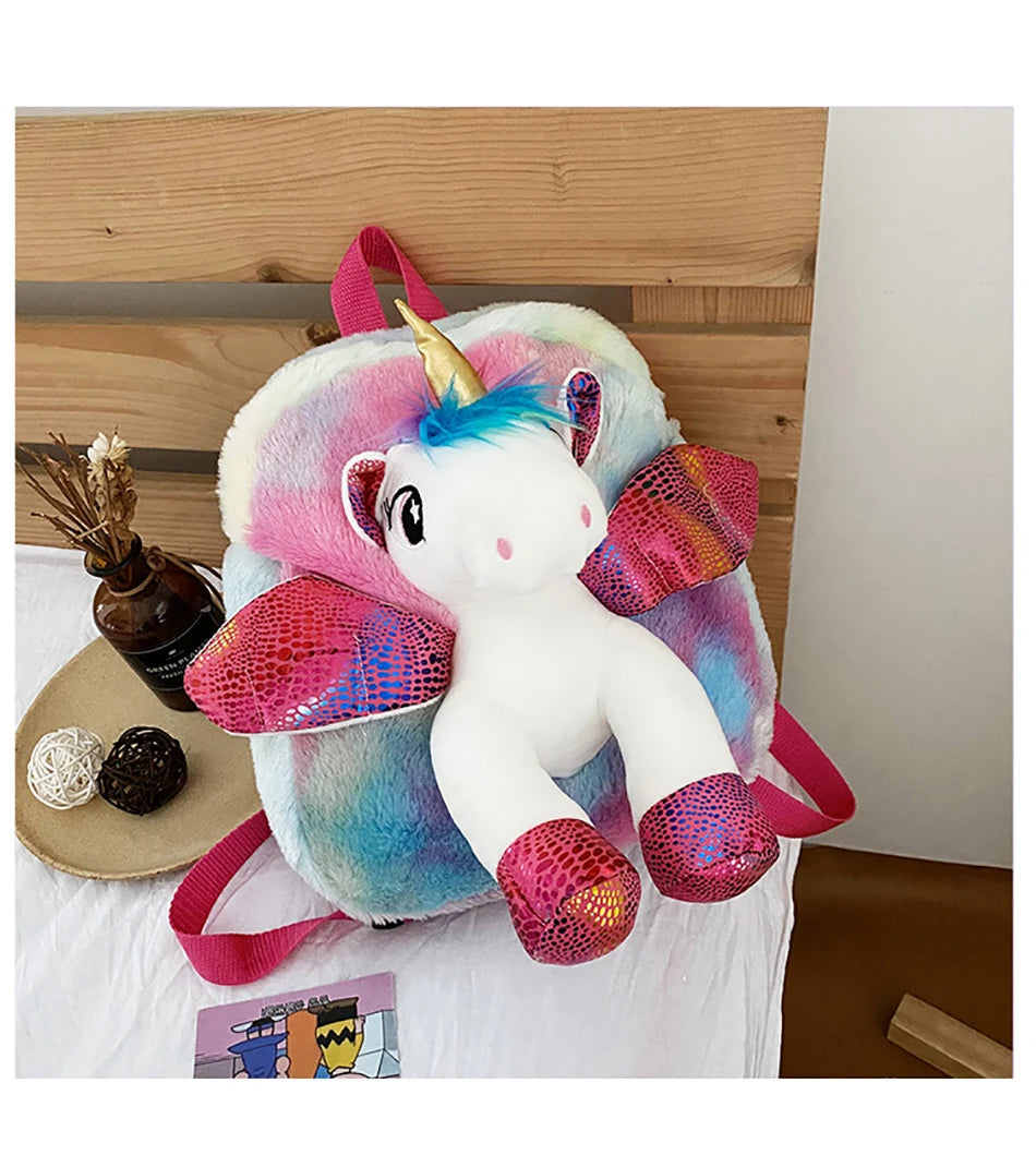 Mochila escolar de dibujos animados de unicornios para niñas, morral 3D de piel de viaje, bonito, regalo para niños