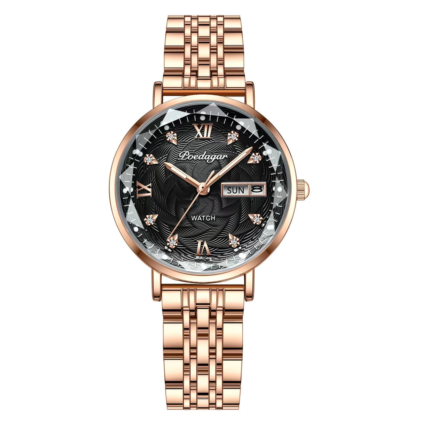 Reloj POEDAGAR para mujer, nueva moda, reloj de pulsera de acero inoxidable de lujo, pulsera Simple de oro rosa, relojes luminosos impermeables para mujer