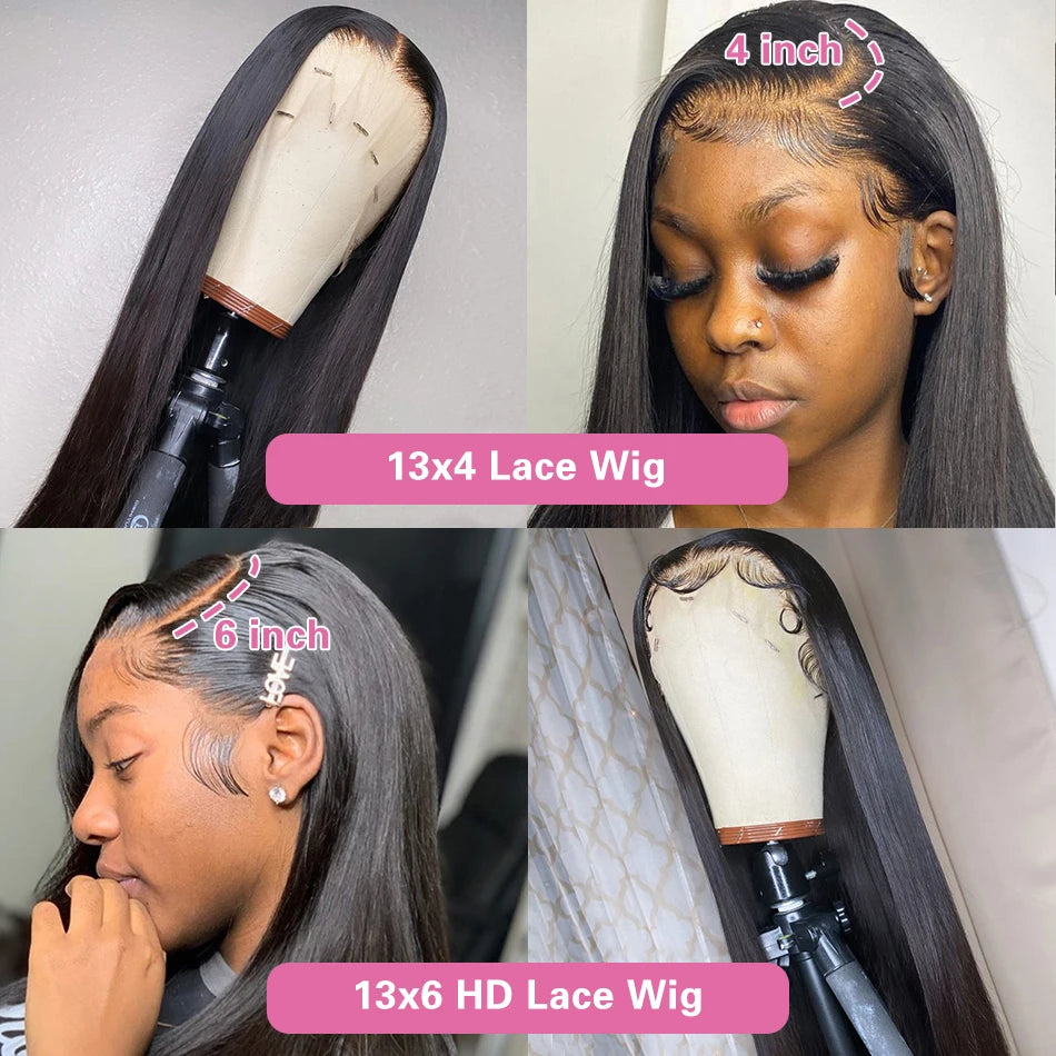 Peluca frontal de encaje HD 13x6 13x4, peluca frontal de encaje de cabello humano de 30 pulgadas, lisa como un hueso, pelucas de cabello humano con encaje transparente, peluca con cierre HD 4x4