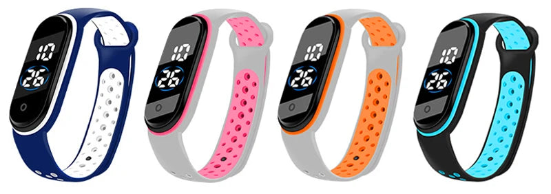 Reloj deportivo resistente al agua para niños, reloj Digital LED con pantalla táctil inteligente, correa de silicona de dos tonos, reloj para hombres y mujeres, reloj para estudiantes