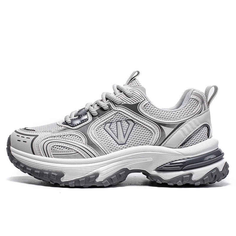 2026 New Trendy Chunky Sneakers Men Women Breathable Mesh Dad Shoes Metallic Silver Fashion Platform Walking Footwear