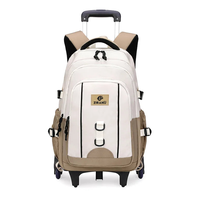 Fashionable Large Capacity Waterproof School Backpack Boys Multifunctional Six-Wheel Pull Rod Bag Zipper Students Children