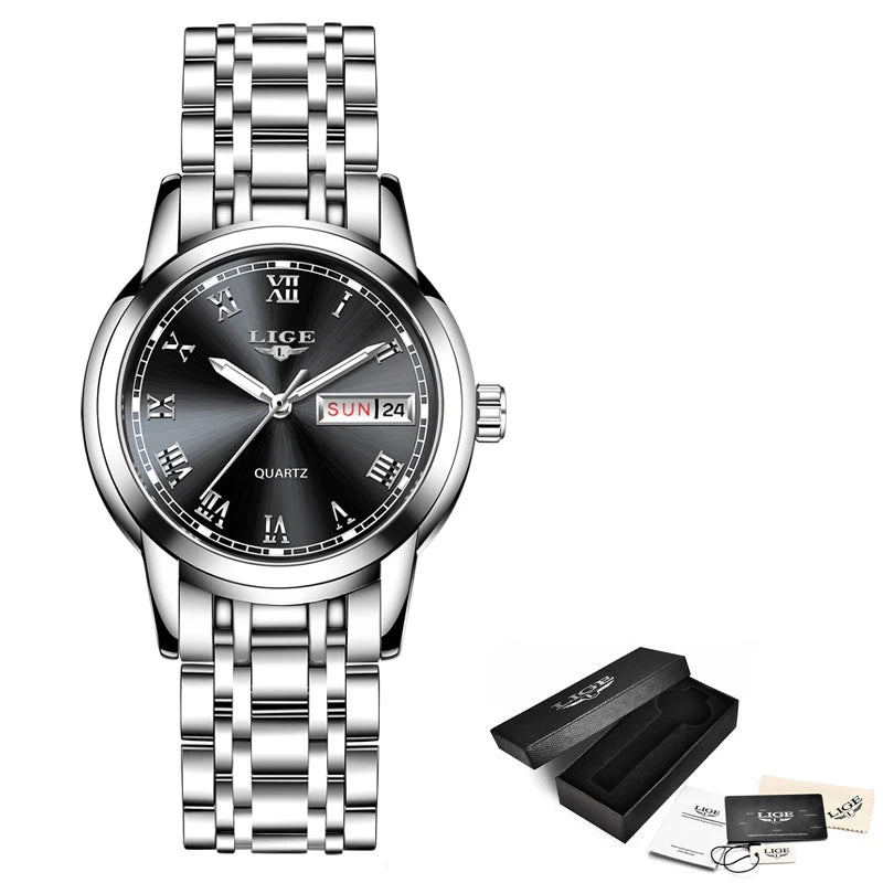 LIGE 2025 reloj de oro nuevo para mujer, relojes creativos de acero para mujer, relojes de pulsera para mujer, reloj impermeable para mujer, reloj femenino