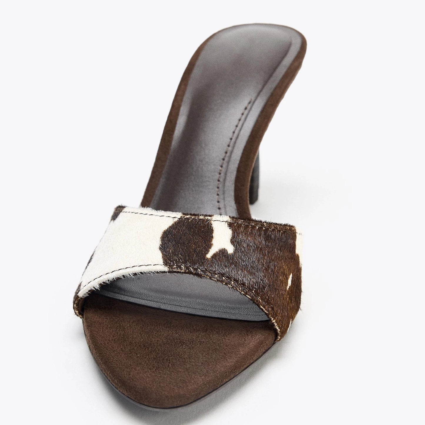 ZA Fashion Women High Heel Sandals Pointed Toe Milk Cow Print Mix Color Block Heel Summer Party for Dating