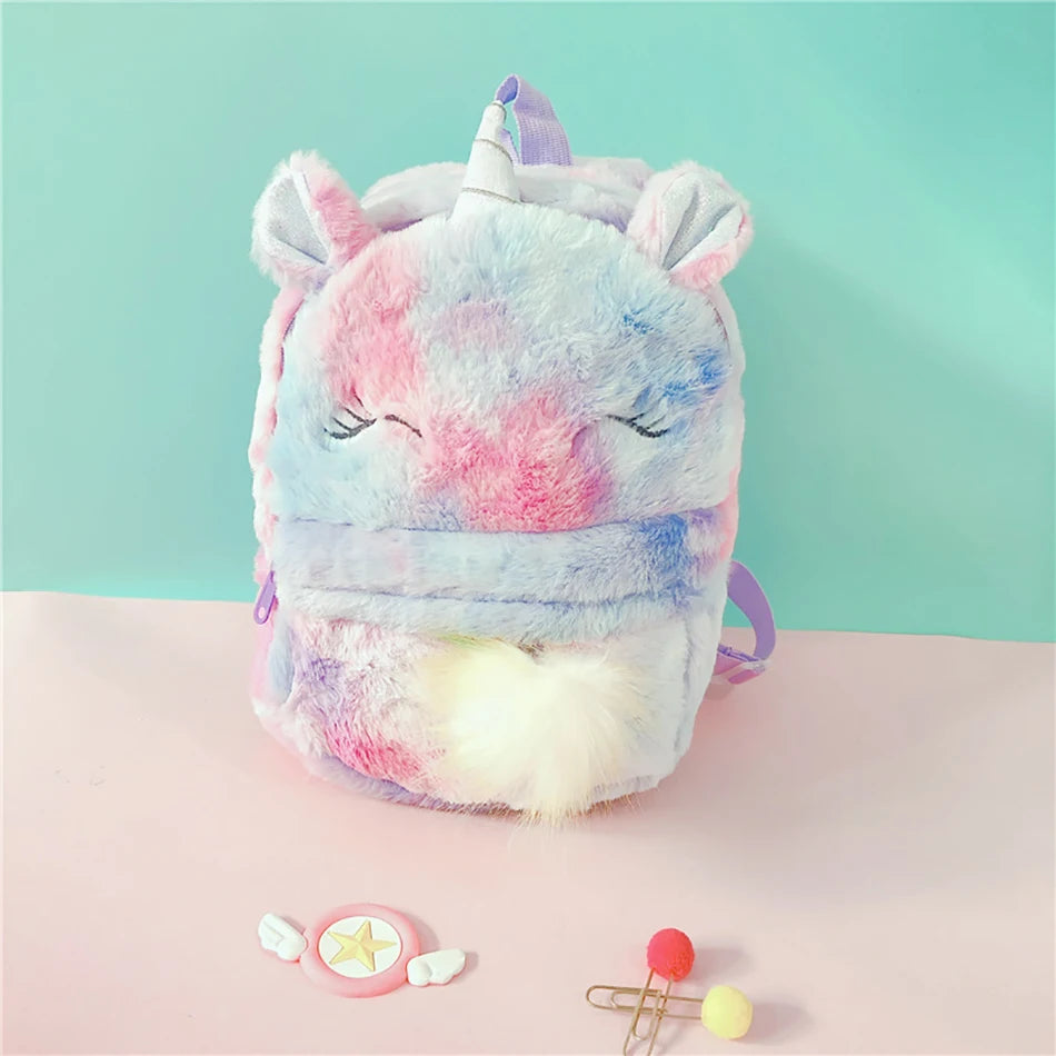 Mochila escolar de dibujos animados de unicornios para niñas, morral 3D de piel de viaje, bonito, regalo para niños