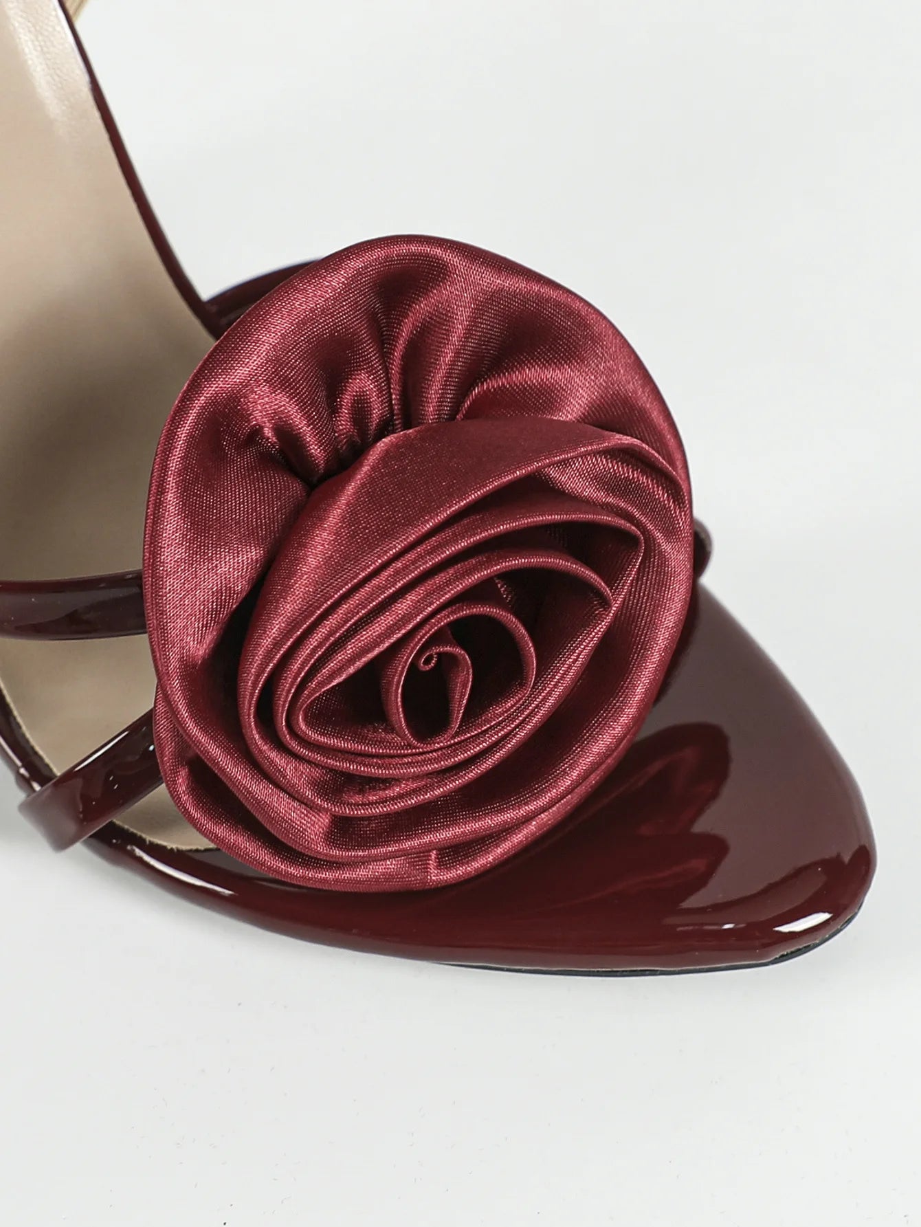 Rose Red Open Toe Ankle Strap Stiletto Heel Sandals Three-Dimensional Flower Design Summer Outdoor Fashion Trend Slip-On Closure