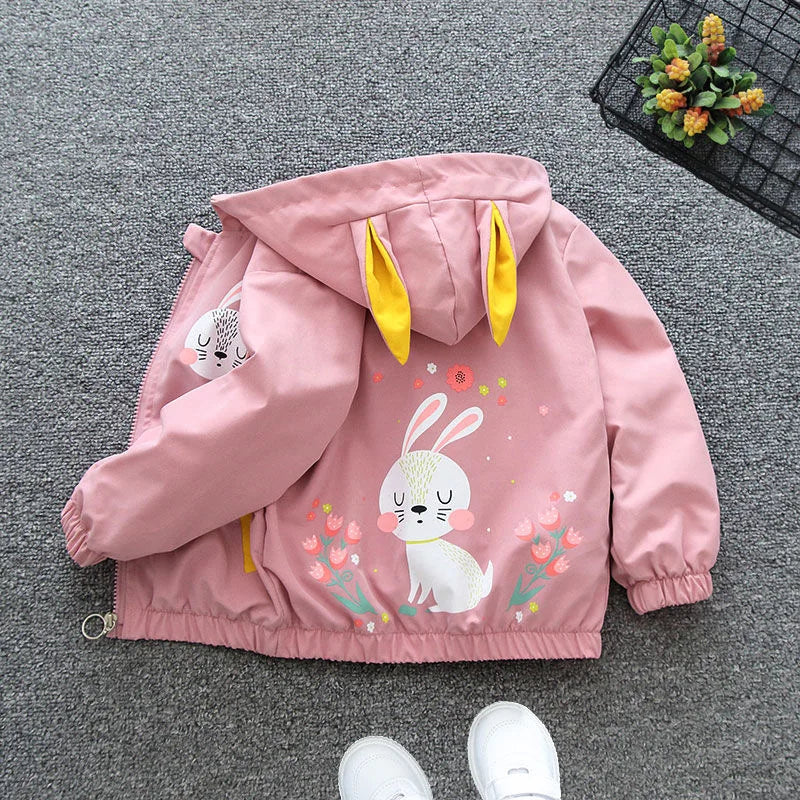 Chaqueta con capucha para niñas, abrigo cortavientos con cremallera, ropa para niños de 1, 2, 3, 4, 5 y 6 años, bonitos animales de dibujos animados, para primavera y otoño