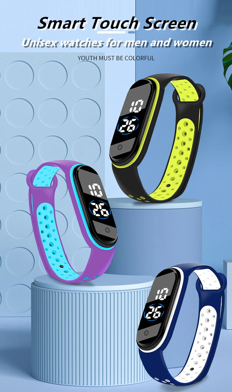 Reloj deportivo resistente al agua para niños, reloj Digital LED con pantalla táctil inteligente, correa de silicona de dos tonos, reloj para hombres y mujeres, reloj para estudiantes